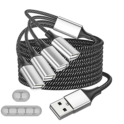 Fidioto USB Y Splitter, A 1 Male to 4 Female USB Extension Cable, USBA Splitter Support Charging and Data Transfer for Printer/Keyboard/Flash Drive/PlayStation/Laptop/LED Etc - style: 1 in 4 out-4ft