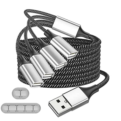 Fidioto 6.6ft USB Extension Cable Splitter, USBA 1 Male to 4 Female USB Splitters, USBA Y Cable Support Charging and Data Transfer for Printer/Keyboard/Flash Drive/PlayStation/Laptop/LED Etc - style: 1 in 4 out-6.6ft