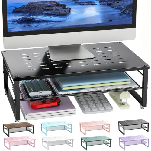 gianotter Desk Organizers and Accessories, 2-Tier Metal Monitor Stand Riser, Desk Organizer for Monitor, Office Desk Storage Organizer for Office Supplies (Black) - color: Black