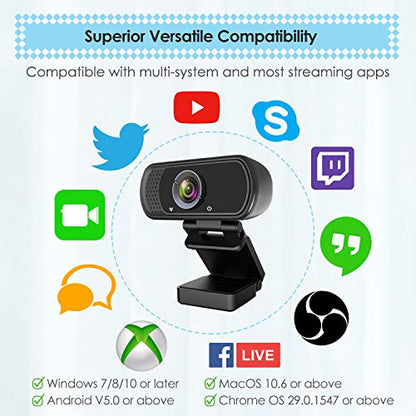 ToLuLu 1080P Webcam with Microphone, HD Webcam Web Camera with Tripod Stand, Widescreen USB Computer Camera, Streaming Mic Web cam for Online Calling/Conferencing,Facetime/YouTube Desktop Laptop PC - style: 1080P Webcam with Cover & Tripod