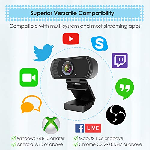 ToLuLu 1080P Webcam with Microphone, HD Webcam Web Camera with Tripod Stand, Widescreen USB Computer Camera, Streaming Mic Web cam for Online Calling/Conferencing,Facetime/YouTube Desktop Laptop PC - style: 1080P Webcam with Cover & Tripod