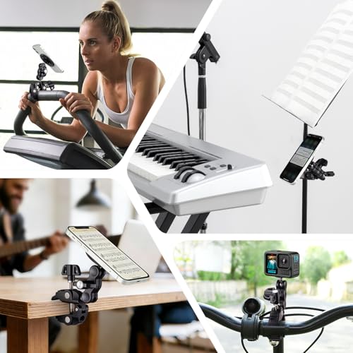 Facmogu Magnetic Phone Holder for Mic Stand, All-Metal 360° Rotatable Magnet Phone Mount with Clamp, Clip Phones Mount for Microphone & Music Stands, Compatible with Magsafe & iPhone 17/16/15/14/13/12