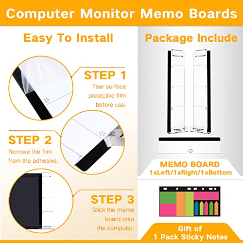 Monitor Memo Boards for Computer, Set of 3 (Left & Right & Bottom) Multifunction Acrylic Screen Message Reminder Pad Side Panels Phone Holder - Utility Organizer for Office Desktop, with Sticky Notes - style: Left + Right + Bottom