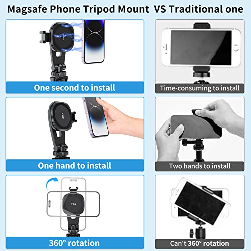 VRIG MG-03 Magnetic Phone Tripod Mount,Tripod Mount for Magsafe w Cold Shoe for iPhone 17.16.15.14.13.12 Series,Magnetic Ring Compatible with All Phones & All Cases,360° Rotation,for Tripods,Cameras - size: MG-03