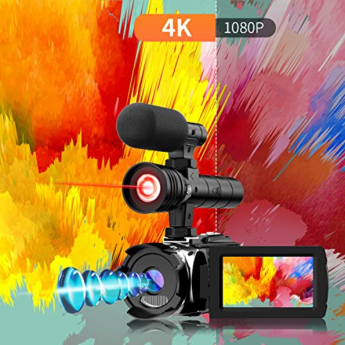 4K Video Camera with IR Light, Camcorder Digital with with External Microphone, 24X Digital Zoom, with Night Vision,YouTube Vlogging Camera Recorder