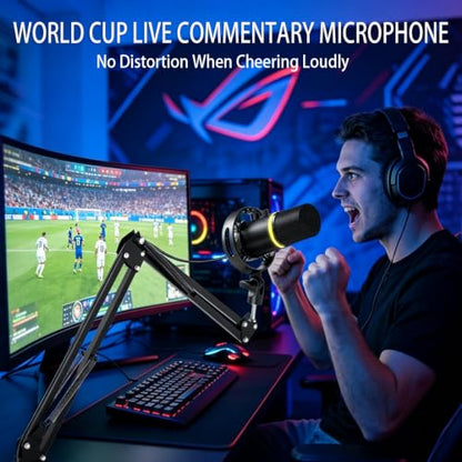 Gaming Microphone Kit for Streaming & Podcast, Dynamic RGB PC Mic with USB/XLR Cable, Boom Arm Stand, Mute Button, Headphone Jack, Ideal for Vocals, Voice-Over & Zoom Calls/Teams Meetings. - color: Gray