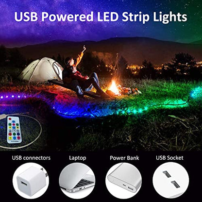 LED Strips Lights USB Powered Rainbow Chasing RGB LED Lights Strip LED TV Backlight Strip with 17-Key RF Remote Color Changing Strip Lights Waterproof IP65 LED Rope Lights LED Lights 2M 6.54FT - size: Dream Color+6.56FT/2M