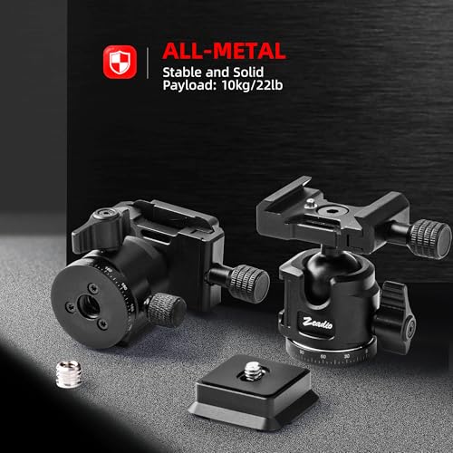 Zeadio Mini Ball Head, All Metal 360° Rotatable Panoramic Tripod Head with Arca Swiss Quick Release Plate, Compact Camera Mount for DSLR Cameras, Monopod, Tripod, Vlogging etc - style: Arca Version