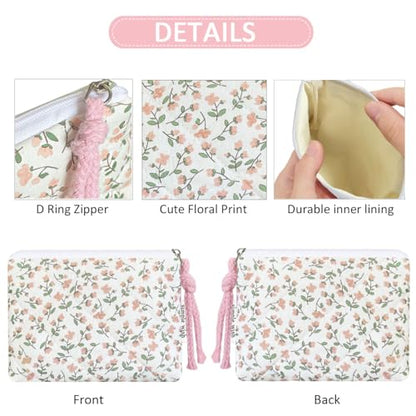 Cotton Quilted Floral Coin Purse Digital Camera Pouch with Cute Prints Zipper for Women Girls (PEACH DISTY) - color: PEACH DISTY