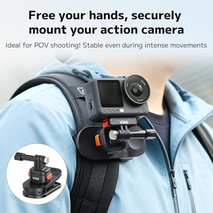 VRIG Backpack Strap Mount for Action Camera, 360 Backpack Shoulder Clamp Mount with Quick-Release Adapter for Go Pro Hero 13 12 Black, DJI Action 6/5 Pro, Insta 360 Ace Pro 2 (AC-97 Quick-Release) - size: AC-97 Quick-release