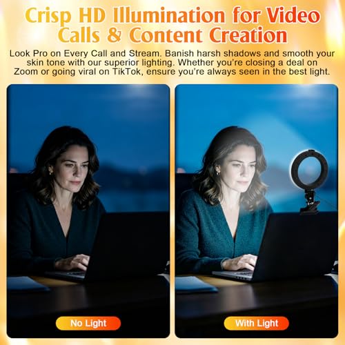 Clip on Ring Light for Laptop, TPQKA 16cm Video Conference Lighting Kit with 5 Color Temperatures & 5 Brightness Levels, Dimmable Webcam Light for Zoom Calls, Remote Working, Live Streaming