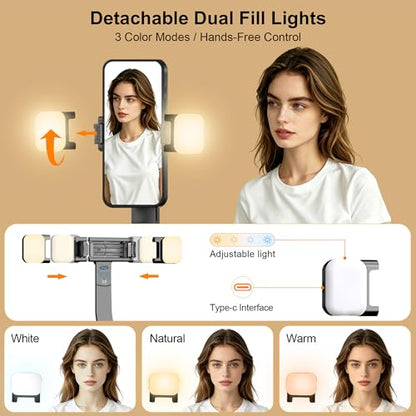 63" Phone Tripod with Auto Face Tracking, 360° Rotation Selfie Stick Tripod for iPhone & Action Camera, Detachable Phone Holder & Wireless Remote, Portable Tripod for Video Recording/Vlogging/Live - size: Tripod with 2 Mini Square Lights