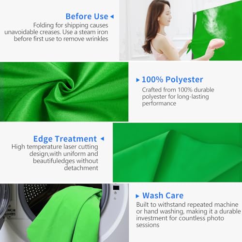 Hemmotop Chromakey Green Screen Backdrop 5x7ft | Pure Green Polyester, Perfect for Streamig YouTube Gaming Zoom, Convenient Rod Pocket, Steam Iron Removes Creases, Washable - color: Green, size: 5x7ft
