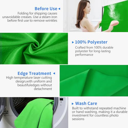 Hemmotop Chromakey Green Screen Backdrop 5x7ft | Pure Green Polyester, Perfect for Streamig YouTube Gaming Zoom, Convenient Rod Pocket, Steam Iron Removes Creases, Washable - color: Green, size: 5x7ft