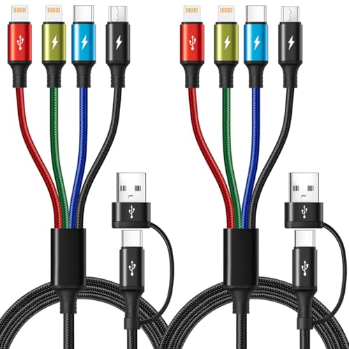 6 in 1 Multiple Charging Cable, 2Pack 6Ft Multi Chargers Cord for All Devices Braided USB A/C to Lightning/Type C/Micro USB Ports Universal Charger Cable for iPhone Series/Samsung/Tablets/PS and More - size: 6 ft