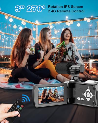 4K Video Camera Camcorder 48MP 60FPS UHD for YouTube Vlogging 18X Digital Zoom 3" IPS 270° Flip Screen Video Camcorder with Wireless Lavalier Microphone, 32GB SD Card, 2 Batteries and Remote Control