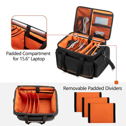 Trunab DJ Cable File Bag with Adjustable Dividers, 15.6'' Laptop Sleeve, Travel Musicians Gig Organizer Bag for DJ Gear, Music equipment and Accessories