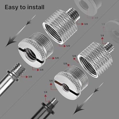 IXTECH Mic Stand Adapter Set - 8pcs Metal Tripod Adapter - 5/8" to "3/8" & "1/4" Male/Female Threads - ADP01 Silver - color: 8 ADAPTER