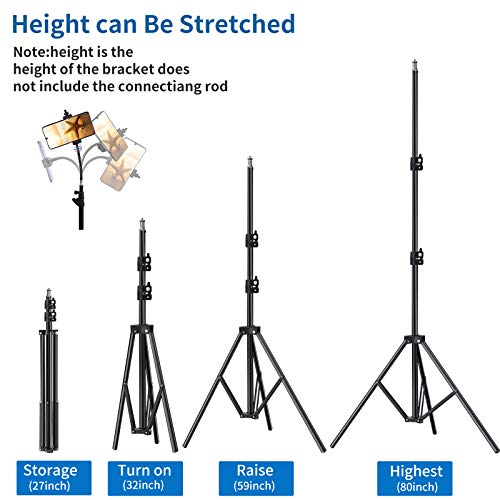 Cell Phone Tripod 27inch to 80inch Adjustable Phone Video Stand for iPhone & Camera Video Recording Vlogging/Streaming/Photography Rotatable Live Video Stand Compatible Mobile Phones