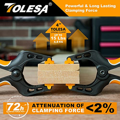 TOLESA Heavy Duty Spring Clamps 4 Inch 8 Pcs Large Wood Clamps with 30Lbs Powerful Clamping Force Deep Throat Nylon Clamps for Woodworking Photography Backdrop Household Use Cover Holding Wood Gluing