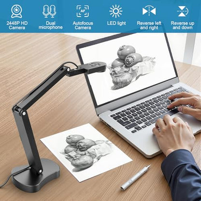 4K USB Document Camera & Webcam for Teachers: 8MP USB with 3-Level LED Light & Mic & Image Invert,Fold, A3 Format for Teaching in Classroom/Distance Learning Educators(Mac/Windows/Chromebook