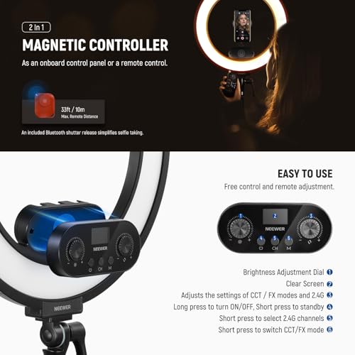 NEEWER RL45B 18" Edge Lit Desk Ring Light for Phone Camera Laptop LED Lighting Kit Phone Holder Desktop Stand Ball Head Mount Video Conference Webcam Recording Zoom Call Streaming Makeup Selfie