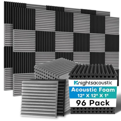 96 Pack Acoustic Foam Panels, 1 X 12 X 12 Inches Sound Proof Foam Panels for Walls, High Density Acoustic Panels Sound Absorbing, Black Grey Noise Cancelling Studio Wedges (NOT Include Adhesive) - size: 96Packs Grey+Black