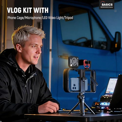 NEEWER Basics Vlogging Kit with Phone Cage Rig Microphone LED Fill Light Tripod Compatible with iPhone, Youtuber Starter Content Creator Essential for YouTube TikTok Streaming Video Recording, PA055 - style: PA055