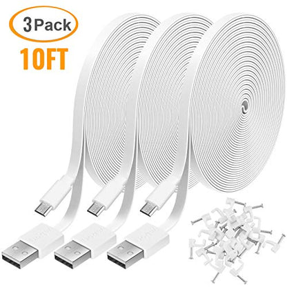3 Pack 10FT Power Extension Cable Compatible with Wyze Cam, Eufy, Kasa, Nest, Blink - USB to Micro USB Durable Charging and Data Sync Cord for Security Camera