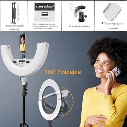 18 Inch Ring Light Kit, 55W Dimmable LED Light, Tripod Stand, Remote Controller,Box,CRI95(White) - color: White