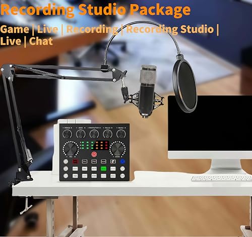 BM-800 Podcast Equipment Bundle, Voice Changer Microphone Kit with Stand, Professional Recording Studio Package for Live Streaming (Black)
