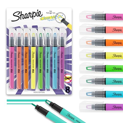 Sharpie Clear View Highlighter Sticks, Chisel Tip Highlighter Market Set, Essential School & Teacher Supplies, Smear Resistant, Assorted Color Highlighters, 8-Pack - size: 1 Count (Pack of 8)
