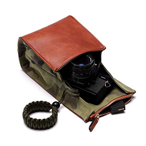 CANPIS Mirrorless Camera Case, Leather Small Camera Bag Lens Pouch, Photography Travel Bag, Outdoor Carry-on Storage Bag (not support DSLR Camera and Long Lens)