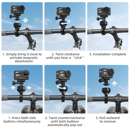 Magnetic Bike Bicycle Handlebar Mount, 360 Degree Rotation Motorcycle Handlebar Clamp Mount Compatible with GoPro Hero 13 12 11 10 Session DJI Action 6/5 Pro/4 and More Cameras