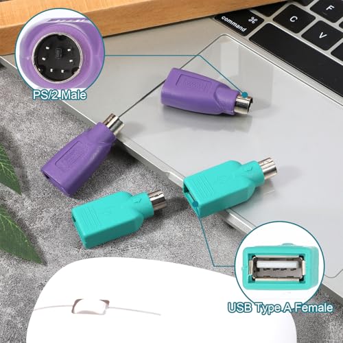 4 Pcs PS/2 to USB A Adapter Male to Female Keyboard Adapter 2 Colors USB Female t o PS/2 Male Converter for Mouse and Keyboard PS-2 Jack t o USBs A Plug Replacement for Desktop PC Laptop Notebook