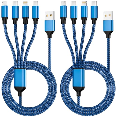 Travel Essentials, Dual Type-C 4 in 1 Charging Cable 2 Pack 5FT Multi Charging Cables for All Devices,iPhone Charger Cord Adapter 2 USB-C/IP/Micro Port for Phones,Pad,Galaxy - color: Deep Blue