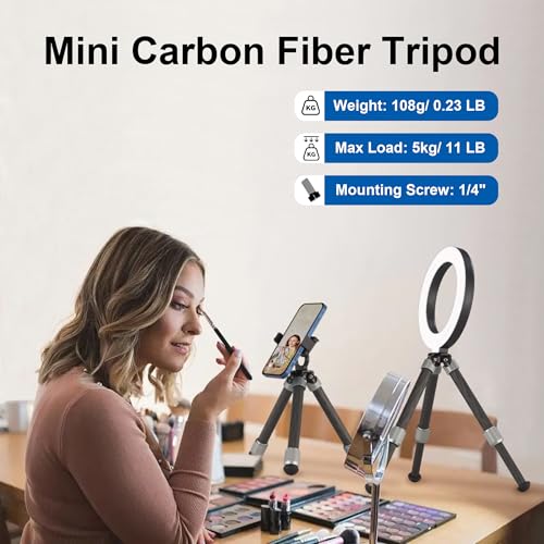 LEOFOTO Carbon Fiber Small Tabletop Travel Tripod, Weight 160g/0.35lb, Maxload 5kg/11lb, Lightweight Tripod Stand, 1/4" Inch Screw, for Camera/Phone Holder/Projector, MT-02C Long Version (MT-02CL) - size: MT-02CL Long Version