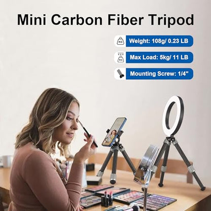 LEOFOTO Carbon Fiber Small Tabletop Travel Tripod, Weight 160g/0.35lb, Maxload 5kg/11lb, Lightweight Tripod Stand, 1/4" Inch Screw, for Camera/Phone Holder/Projector, MT-02C Long Version (MT-02CL) - size: MT-02CL Long Version