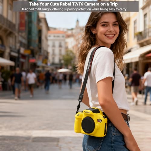 Case for Canon EOS Rebel T7 Rebel T6 Camera, Soft Silicone Rubber Protective Camera Case Cover Accessories, Lightweight, Anti-Scratch with Button Marking for EOS Rebel T7 T6 (Yellow) - color: Yellow
