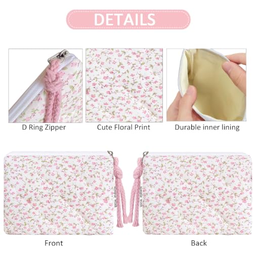 Cotton Quilted Floral Coin Purse Digital Camera Pouch with Cute Prints Zipper for Women Girls (PINK DISTY) - color: PINK DISTY