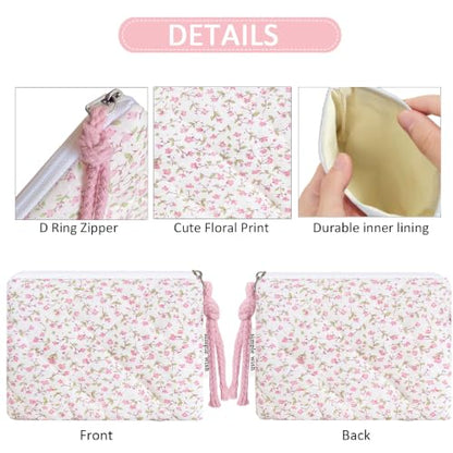 Cotton Quilted Floral Coin Purse Digital Camera Pouch with Cute Prints Zipper for Women Girls (PINK DISTY) - color: PINK DISTY