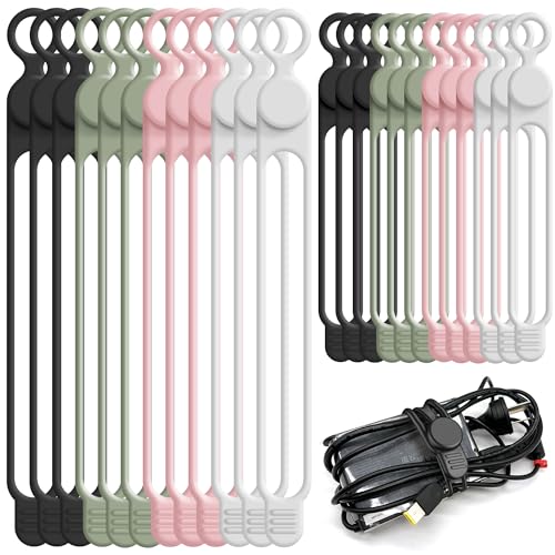 Silicone Cable Ties Cord Organizer for Cable Management, 24PCS 4.2" and 7.1" Reusable Cable Organizer Electronic Accessories for Home, Office, Kitchen, School, Travel (4 Colors) - color: Multicolor B, size: 4.2 Inch+7.1 Inch