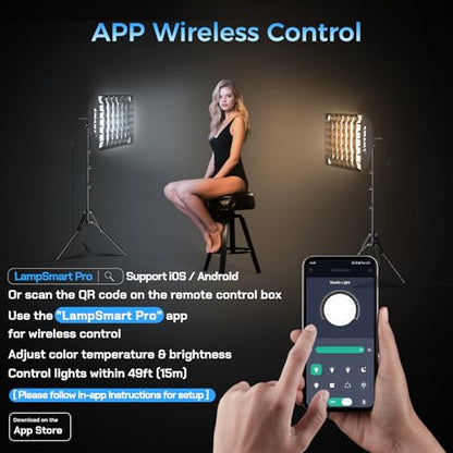 EMART Softbox Photography Lighting Kit, 16"x16" Pull Soft Box with Honeycomb Grid, 50W 3000K-6000K LED Bulb with Remote/APP Control, Softbox Lighting Kit for Video Recording,Streaming,Portrait (1PACK) - size: 16"x16"-1 Pack