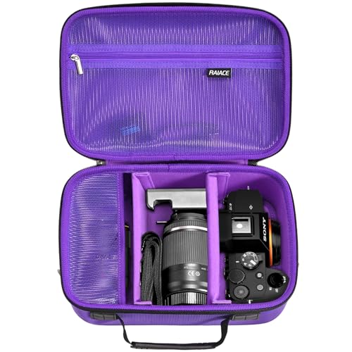RAIACE Hard Case Compatible with Sony Alpha 7 II III IV/7R V Camera, for Nikon, for Canon, for Pentax and More.Large Capacity With Mesh Pocket for Lens, Charger, Cables, Cards and Accessories.-Purple - color: Purple