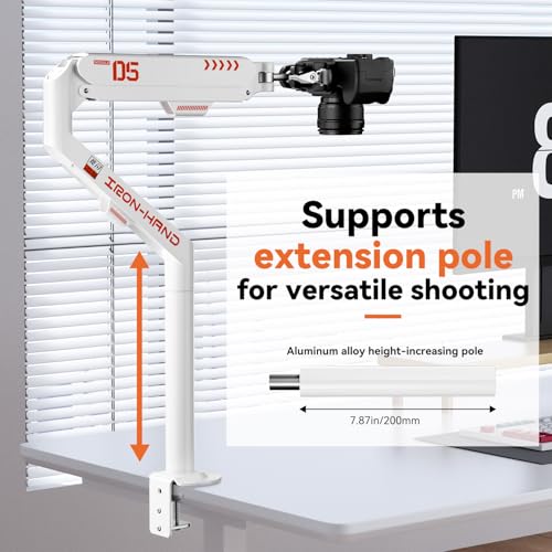JINRAIKO Overhead Camera Mount with 360° Adjustable Arm & Phone Holder for TikTok Live Streaming Photography Studio Content Creation, Desk Mount for for DSLR Camera/Webcam/Microphone, White - color: White