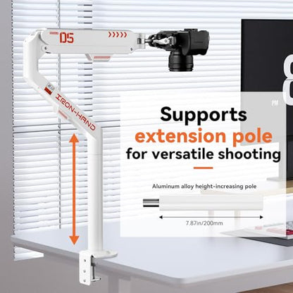 JINRAIKO Overhead Camera Mount with 360° Adjustable Arm & Phone Holder for TikTok Live Streaming Photography Studio Content Creation, Desk Mount for for DSLR Camera/Webcam/Microphone, White - color: White