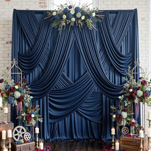 10x12 ft Navy Blue Backdrop Curtain for Wedding Parties, Wrinkle Free 2 Panels 12 ft Long Polyester Photo Backdrop Drapes Back Drop Cloth for Birthday Photography Background Party Backdrop - color: Navy Blue, size: 5ft(W)x12ft(H)_2 Panels