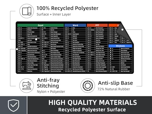 Rinaze Large Mouse Pad Desk Mat with Excel Shortcuts Cheat Sheet, Anti-Slip Keyboard Pad with Multifunctional, Gaming Mousepad, Office Desk Accessories for Computer, MacBook, PC and Laptop - color: Multi-black