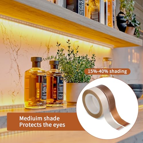 Light Dimming Tape, Led Light Strip Tape 0.59 in x 32.8 ft Light Dimming Masking Cover Sticker Soften Lighting Blocking Sticker Fits LED Strips, Cabinet, Cove, TV Backlight (Beige&Brown,2) - color: Beige&Brown