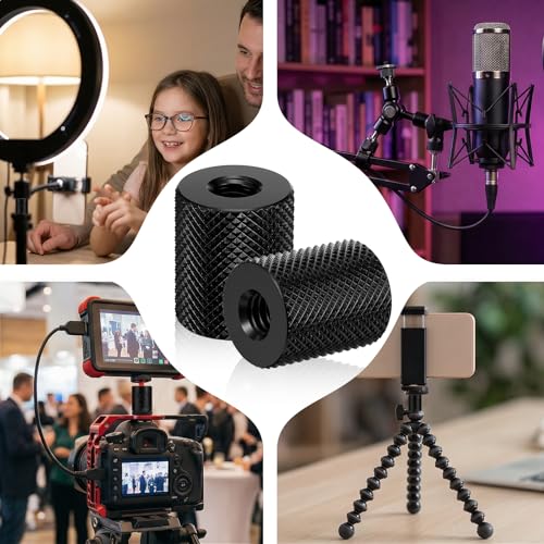 4 Pcs 1/4-20 Double Female Thread Tripod, Metal Camera Screw 1/4 to 1/4 Converter, Tripod Nut Connector for Magic Arm, Light Stand, Microphone Stand, Electric Rail, Camera Mount